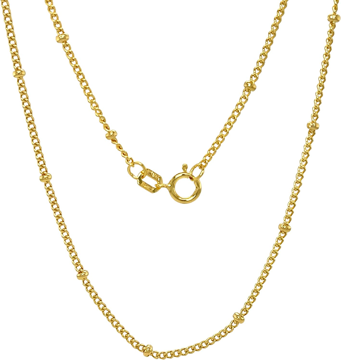 14K Real Gold Bead Stand Necklace - Diamond Cut Cuban Chain Women's Satellite Ball Chain - Delicate Gold Pendant Necklace 35.56 cm 40.64 cm 45.72 cm 50.80 cm 55.88 cm 60.96 cm